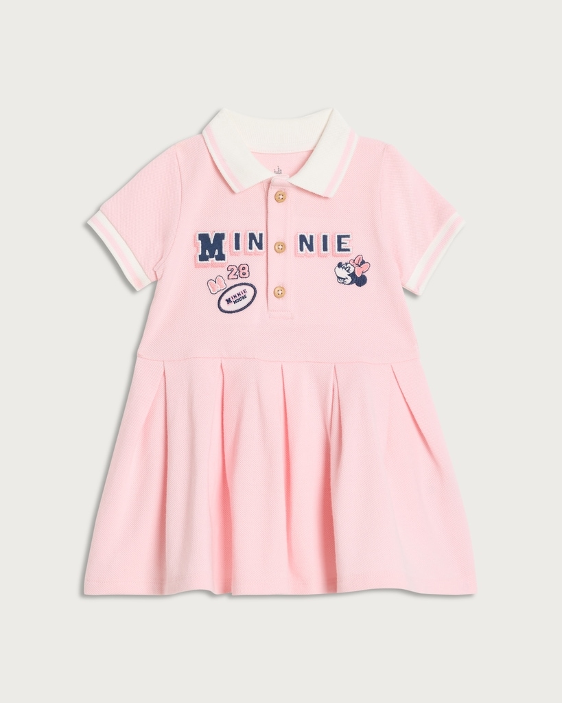 Disney Minnie Mouse Pure Cotton Short Sleeved Polo Dress in Pink