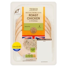 Tesco Prime Cuts Roast Chicken & Stuffing 4 Slices 100G