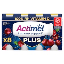 Actimel Plus 100% Vitamin D Cherry & Elderberry Live Yoghurt Drink Multipack 8x100g