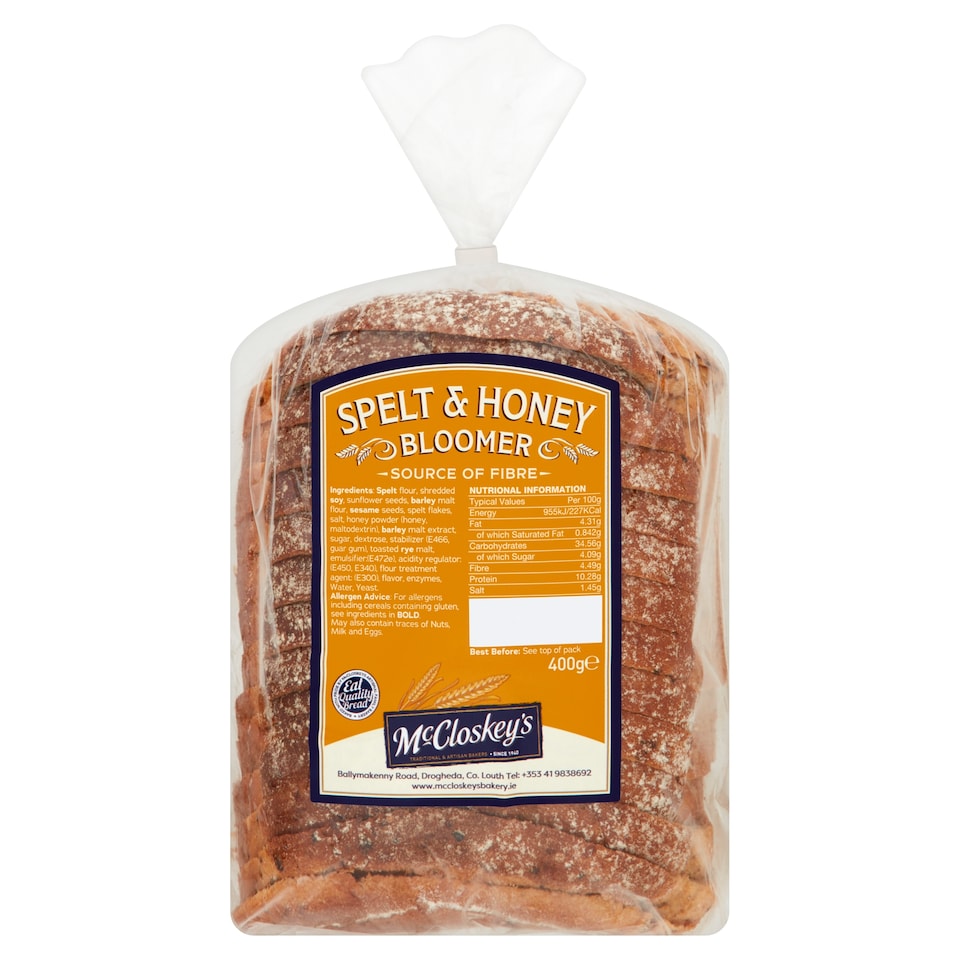 Mccloskeys Spelt And Honey Bloomer 400G