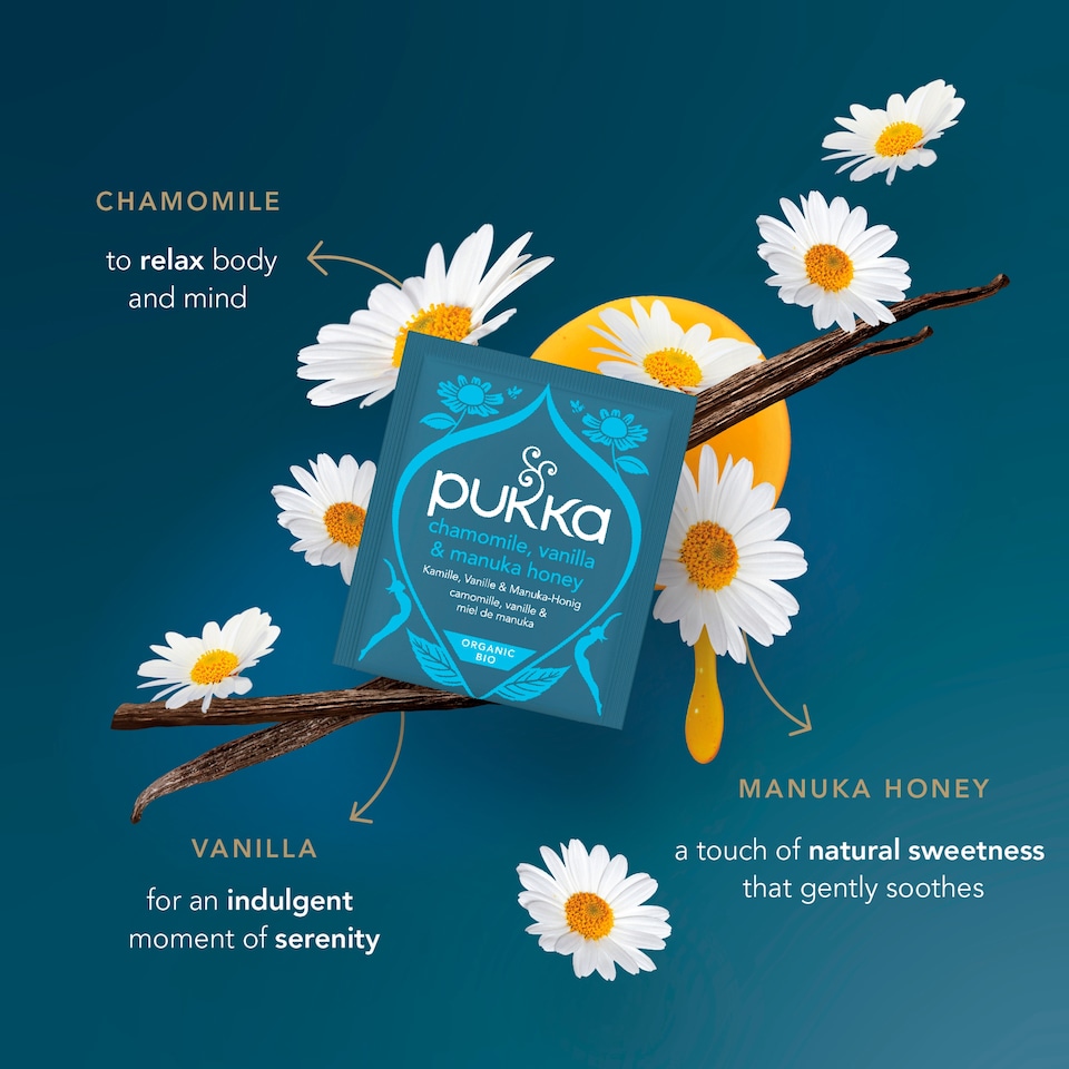 image 1 of Pukka Organic Chamomile, Vanilla & Manuka Honey Tea 20 Herbal Tea Bags 32g