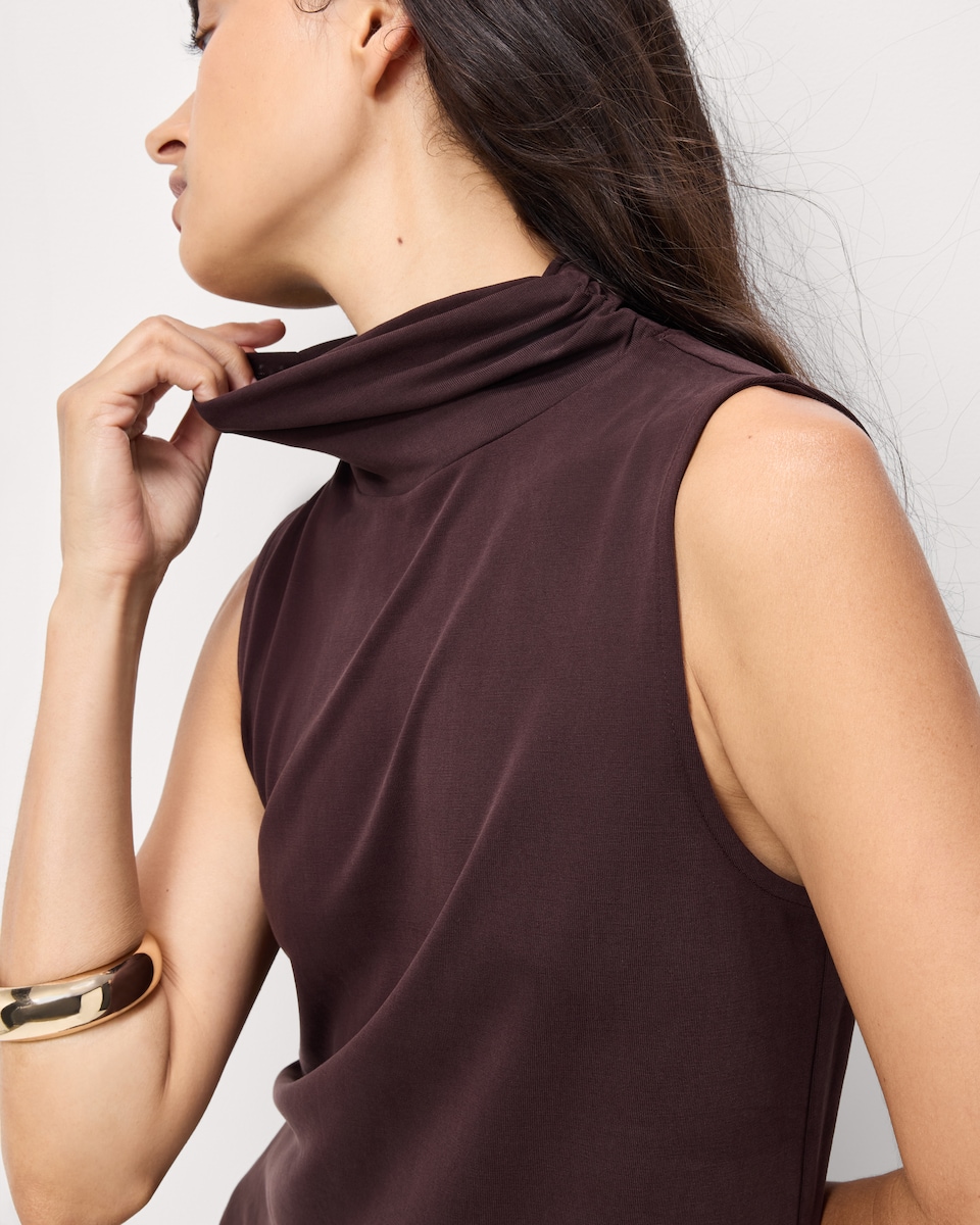 image 1 of F&F Turtle Neck Sleeveless Top in Chocolate