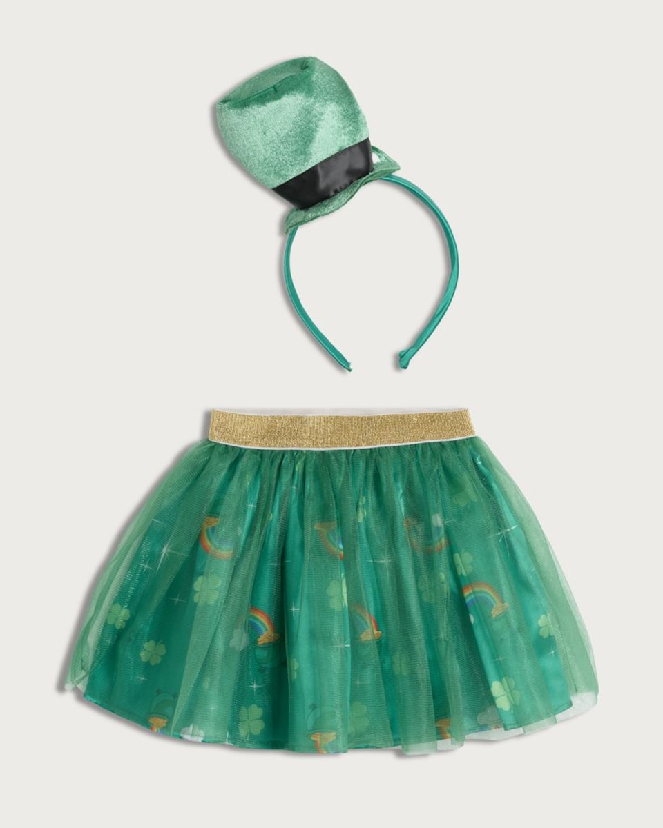 image 1 of F&F Girls 2-Piece St Patrick’s Day Fancy Dress Costume with Hat in Green