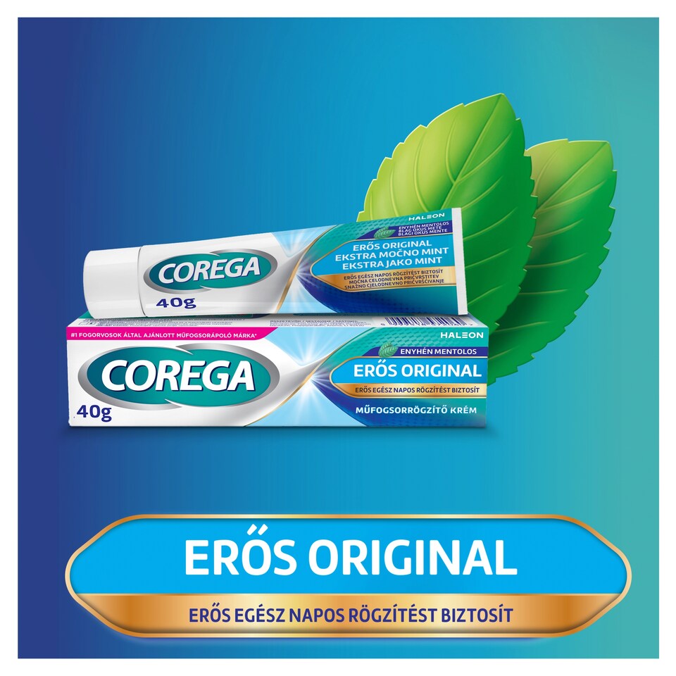 Corega Erős Original enyhén mentolos műfogsorrögzítő krém 40 g 1. kép