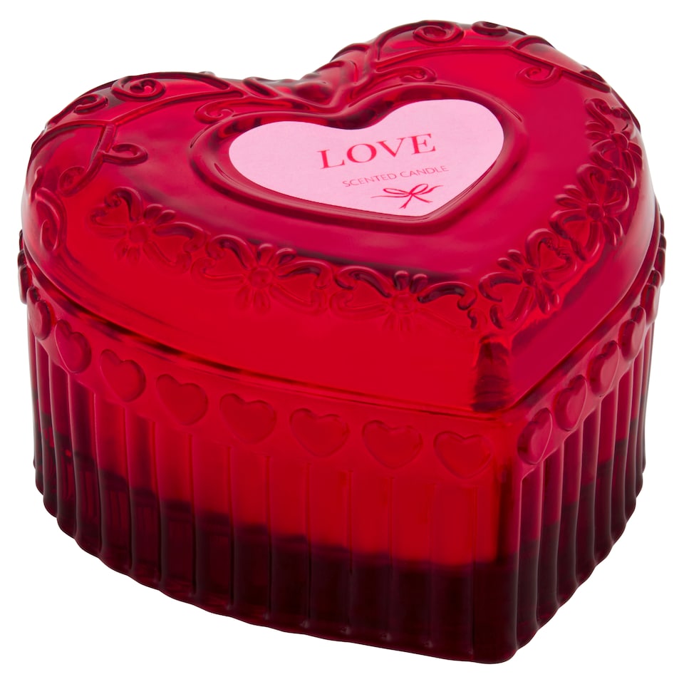 F&F Home Valentines Glass Heart Lidded Candle Red 85g