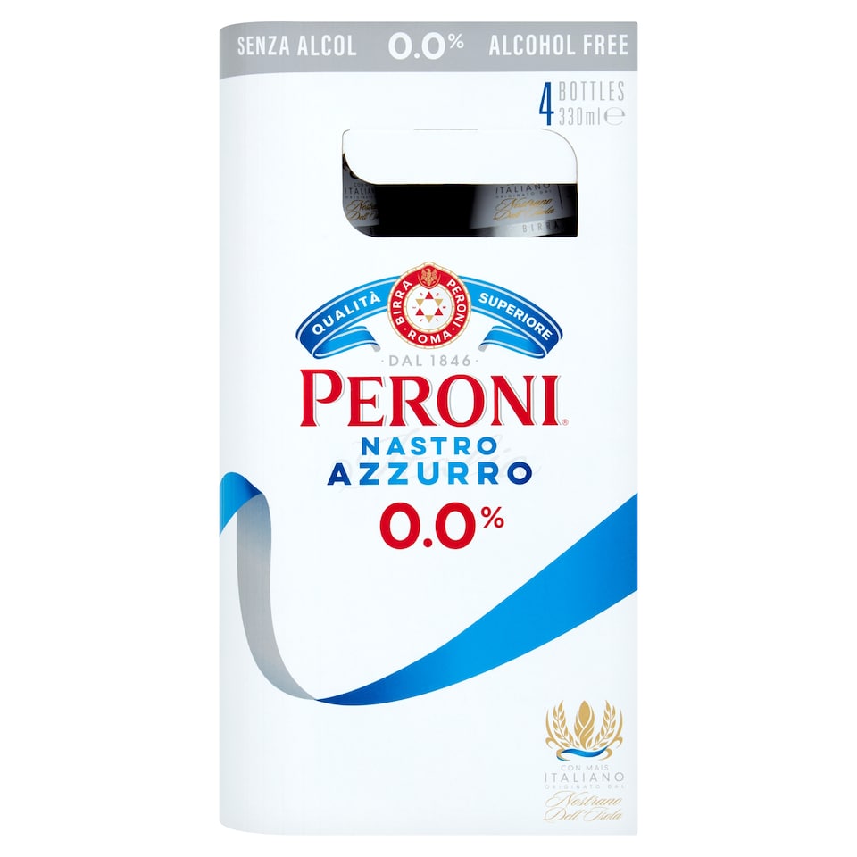 Peroni Nastro Azzurro 0% Alcohol Free Beer Bottles 4x330ml