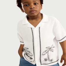 F&F Boys Palm Tree Embroidered Shirt in White