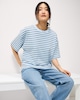 image 4 of F&F Pure Cotton Striped Boxy T-Shirt in Multi Blue