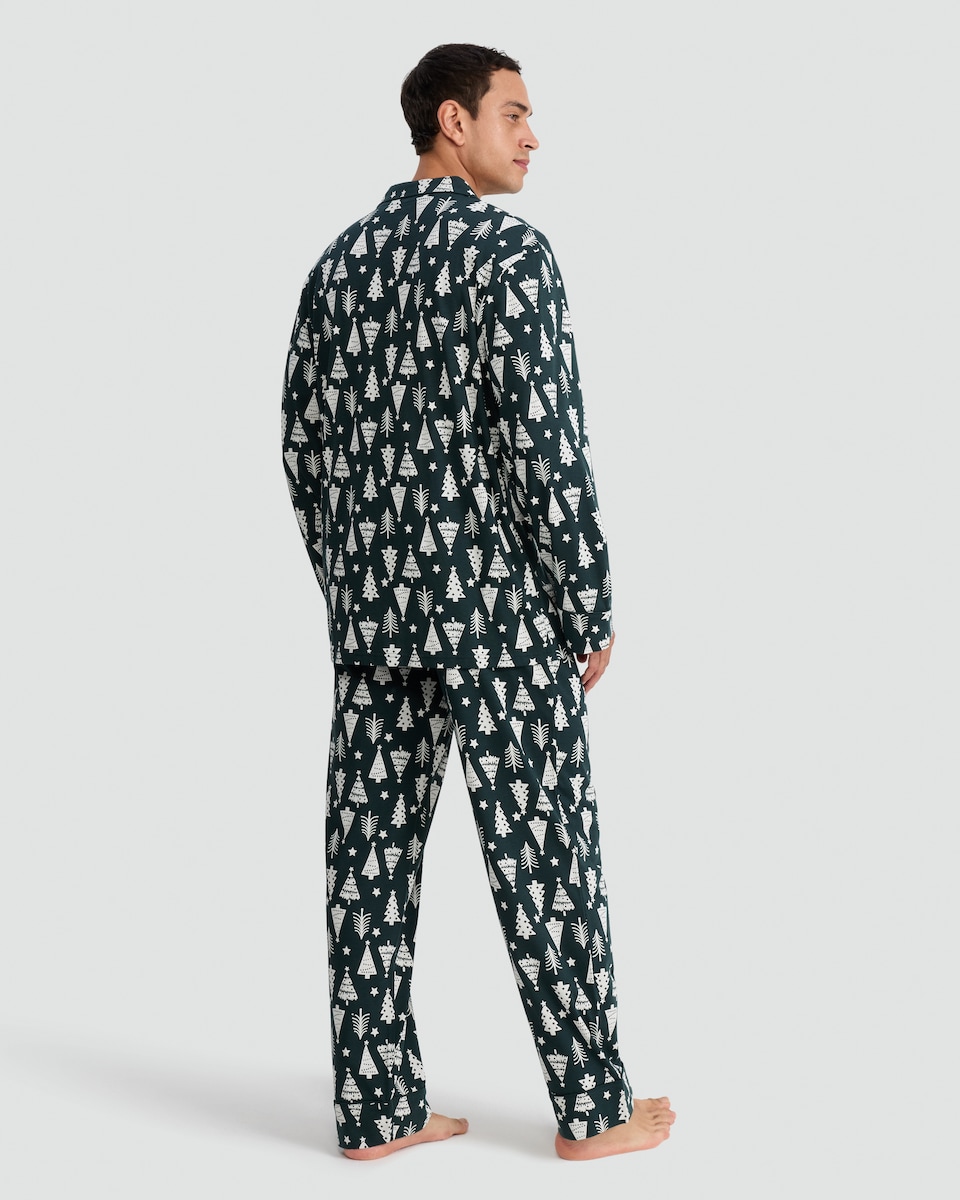 image 1 of F&F Christmas Tree Print Matching Family Christmas Button Through Pyjamas in Green