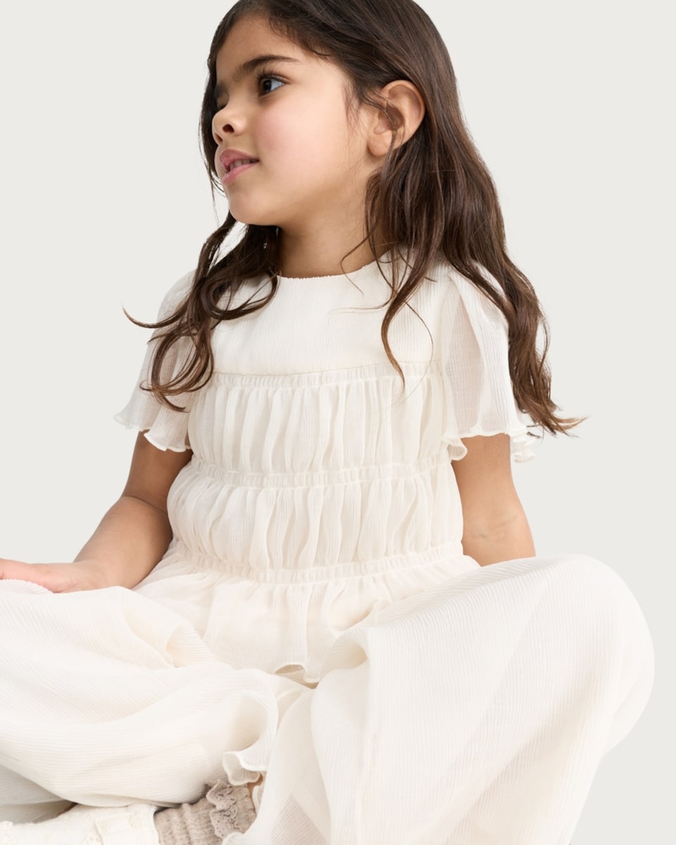 image 1 of F&F Girls 2-Piece Frill Trim Top and Trousers Set in Cream