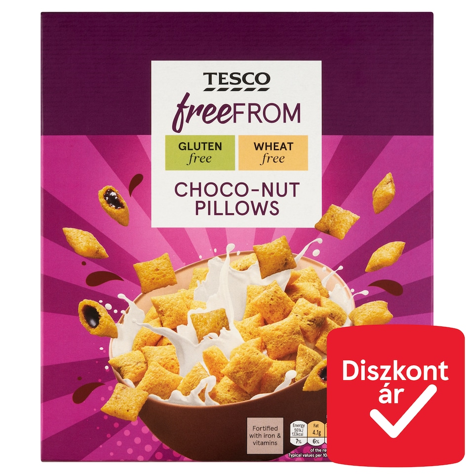 Tesco Free From gluténmentes gabonapárnácskák mogyorós-csokoládés ízű töltelékkel 300 g