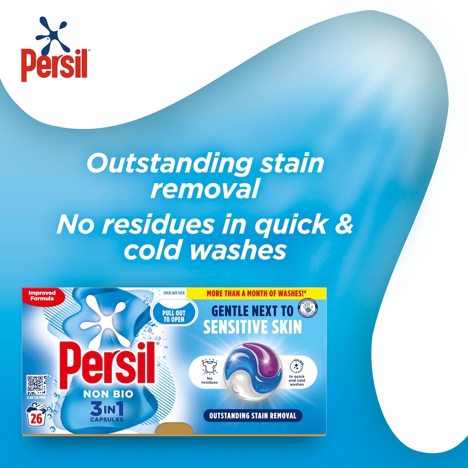 image 1 of Persil Non Bio 3 in 1 Sensitive Laundry Washing Detergent Capsules 26 washes 548.6g