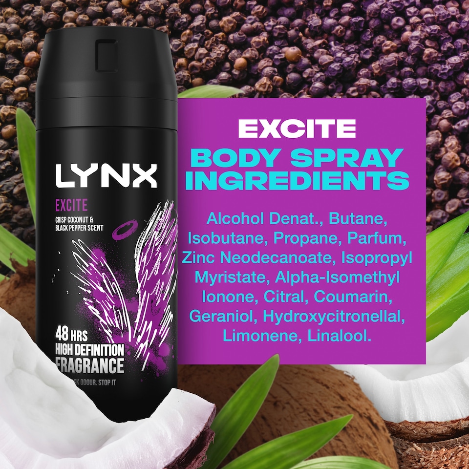 image 1 of Lynx Excite 48h Deodorant Bodyspray for Men 150ml