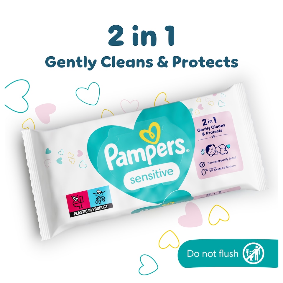 image 1 of Pampers Sensitive Fragrance Free Baby Wipes 52 Pack X 12