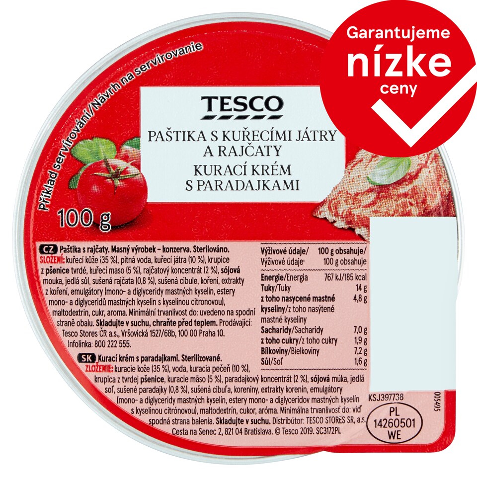 Tesco Chicken Cream with Tomatoes 100 g