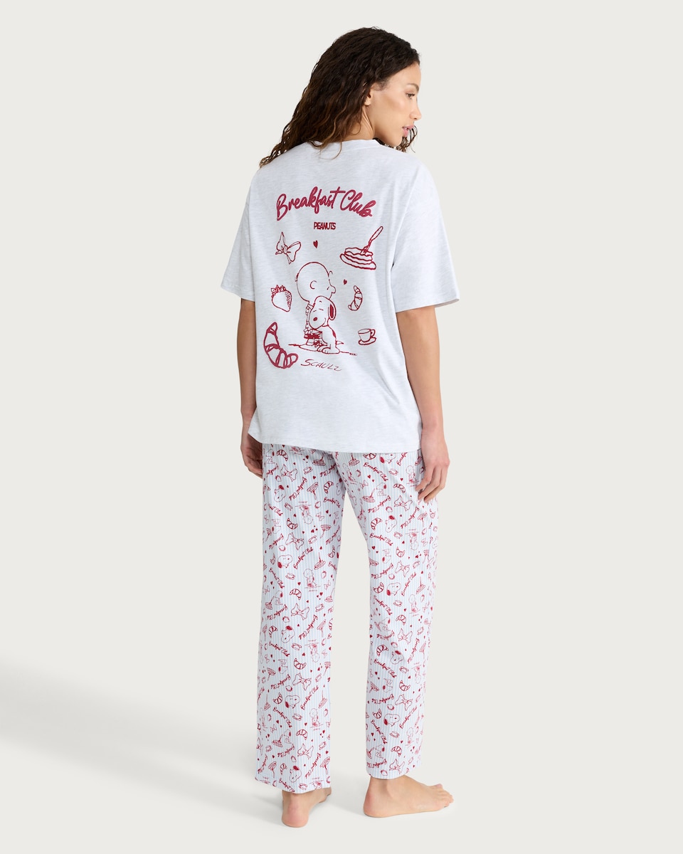 image 1 of Peanuts Snoopy Pure Cotton Pyjama Set in Multi Grey