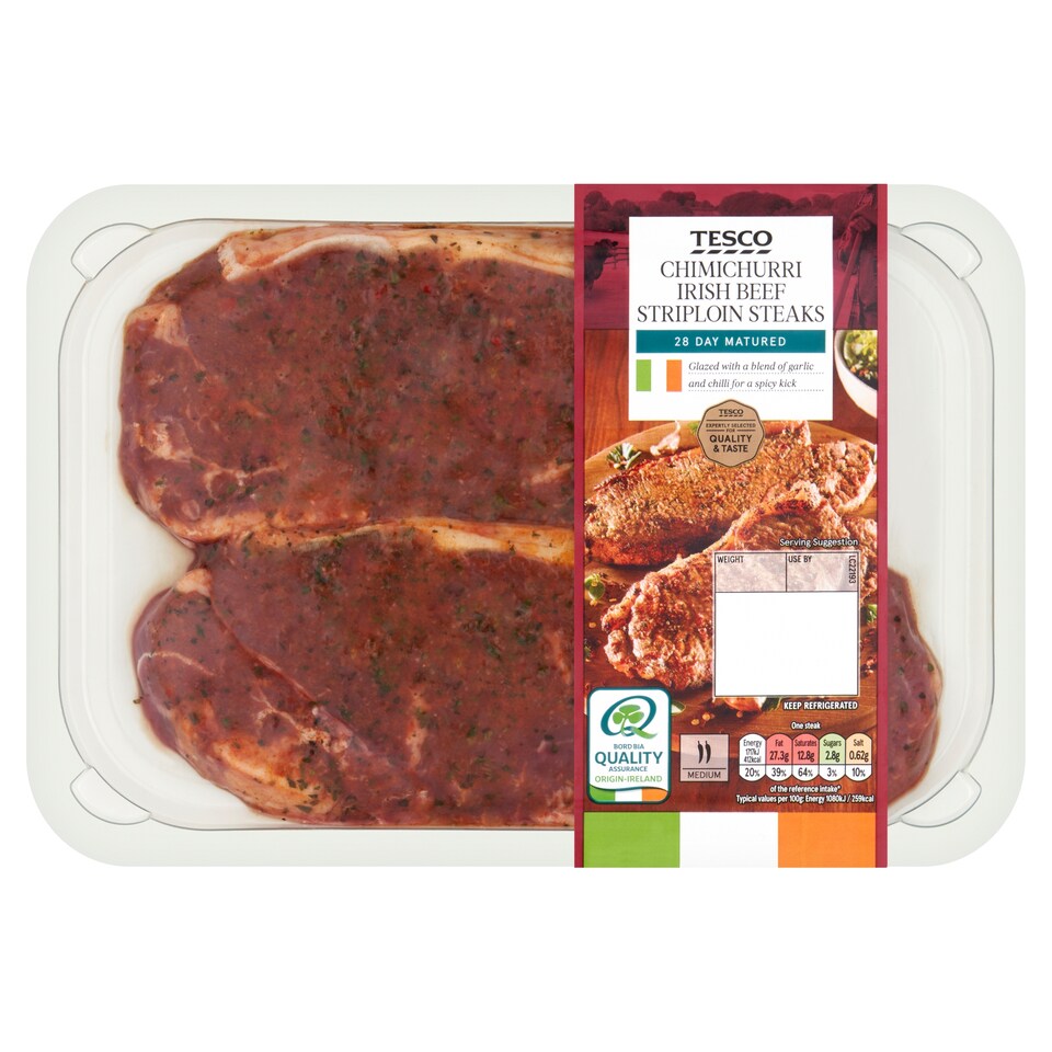 Tesco Chimichurri Irish Beef Striploin Steaks 400g