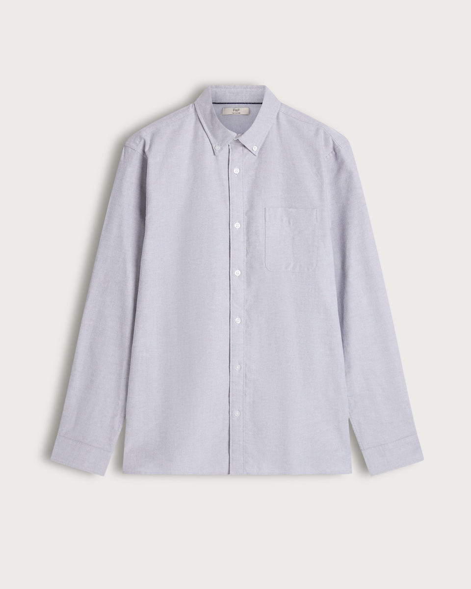 image 1 of F&F Pure Cotton Brushed Button Down Oxford Shirt in Grey