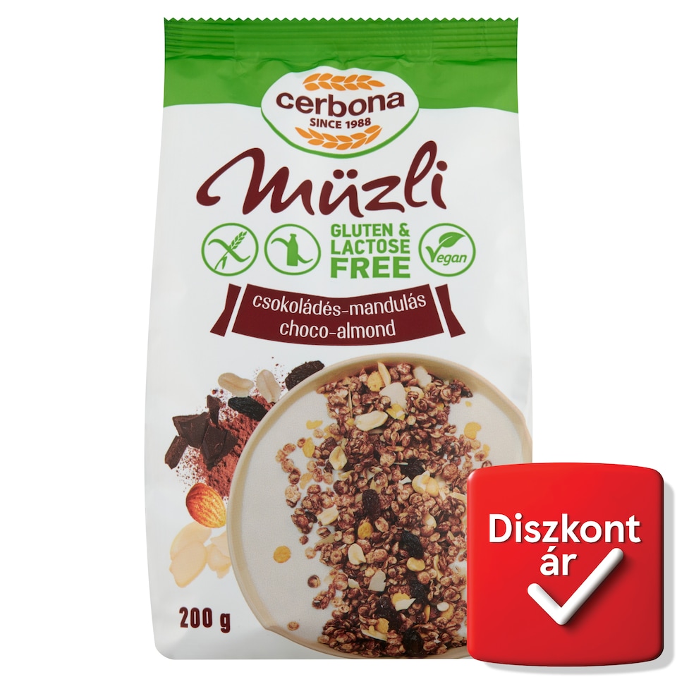 Cerbona gluténmentes, laktózmentes csokoládés-mandulás müzli 200 g