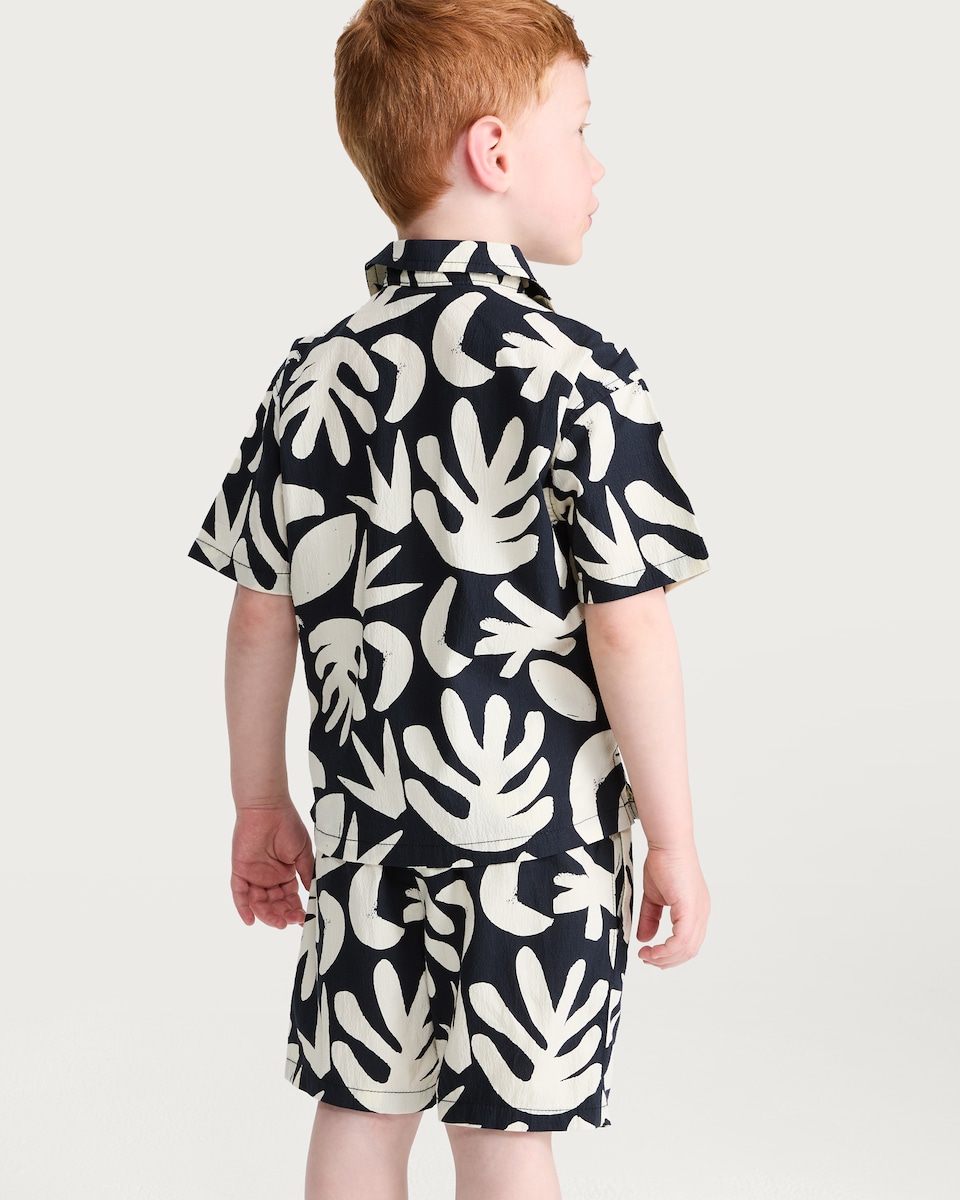 image 1 of F&F Boys Tropical Leaf Print Shirt and Short Set in Multi Black White