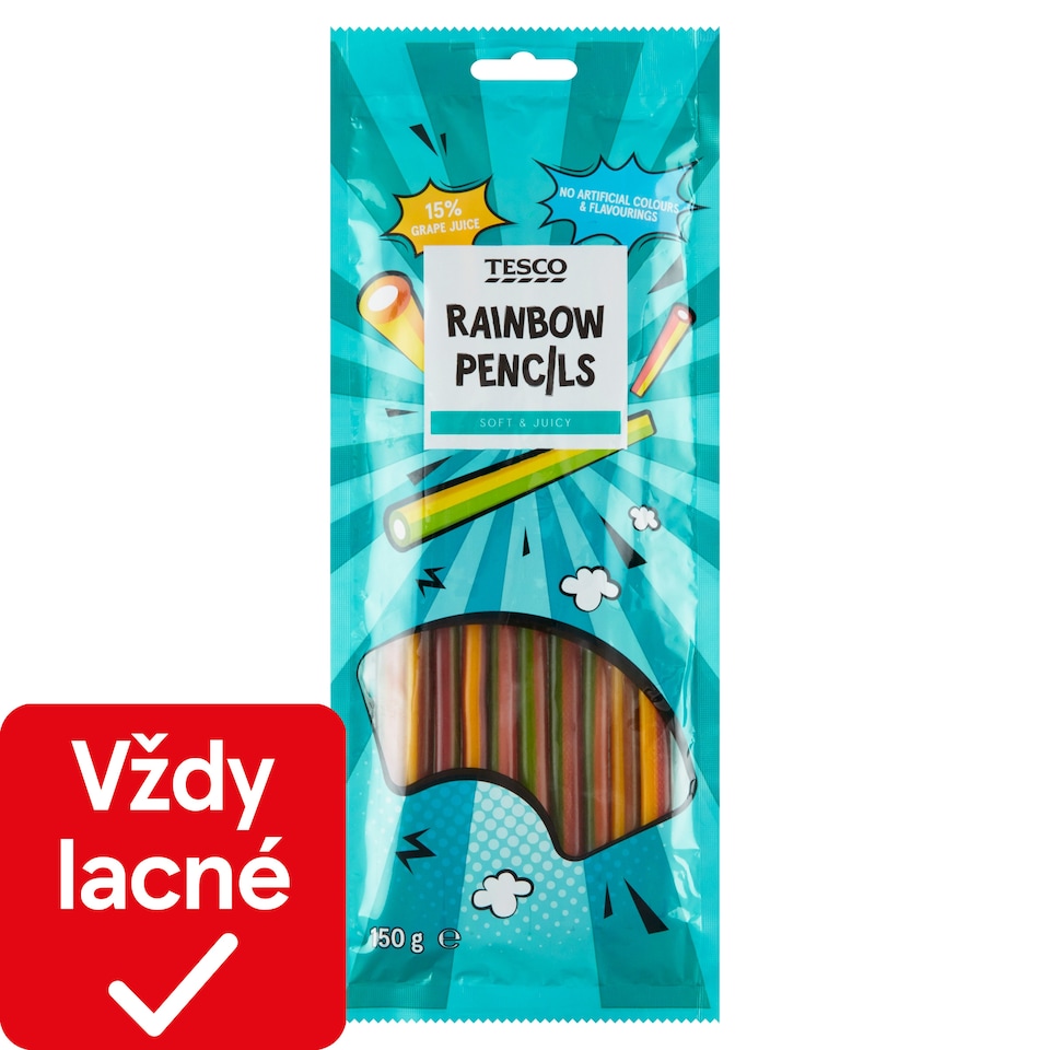 Tesco Rainbow Pencils želé cukríky s čerešňovou príchuťou 150 g