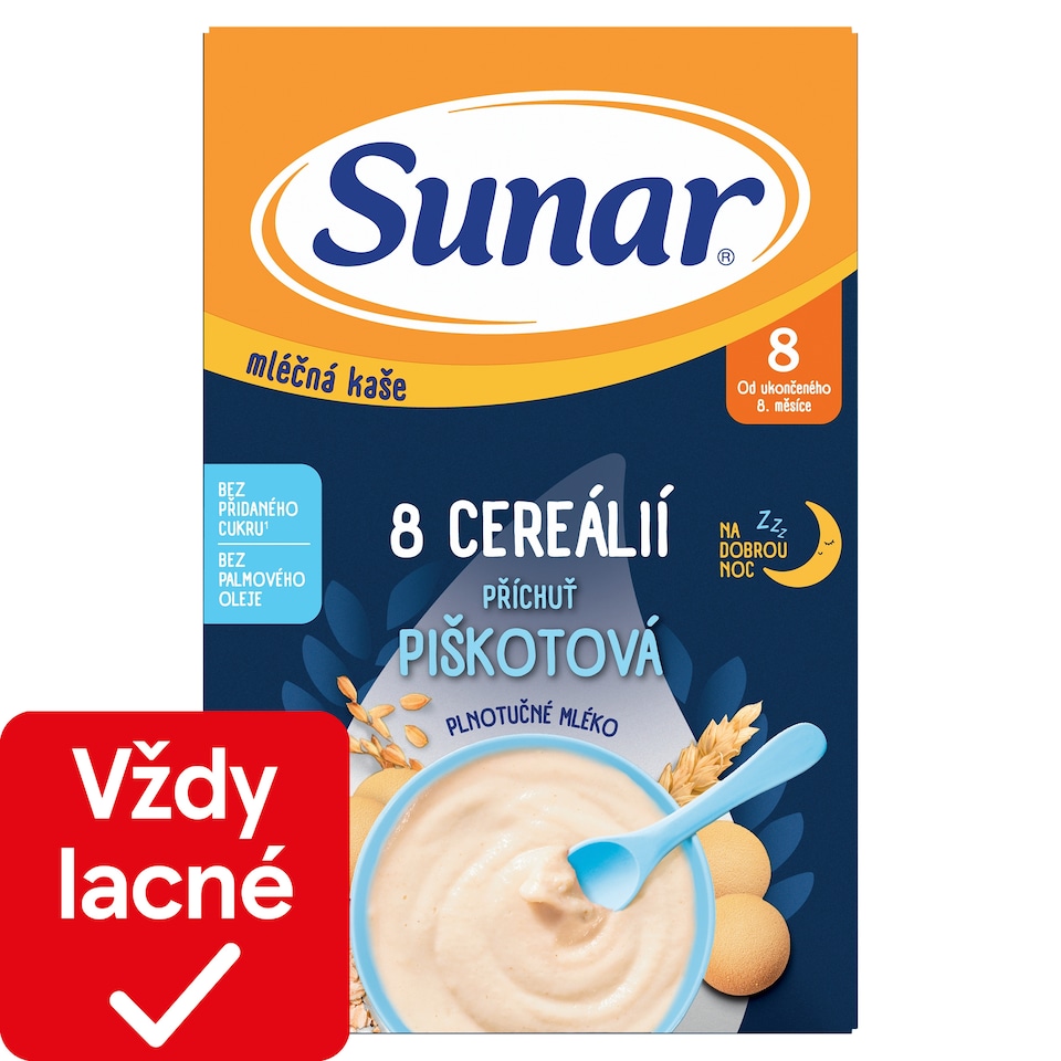 obrázok 1 z Sunar mliečna kaša s 8 cereáliami na dobrú noc piškótová 210 g