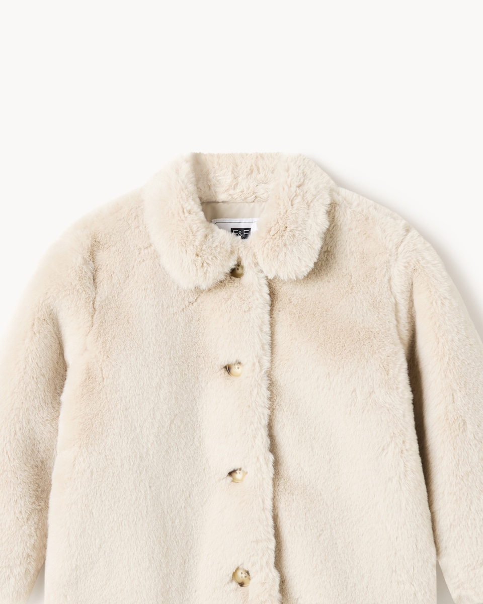 image 1 of F&F Girls Faux Fur Coat in Neutral