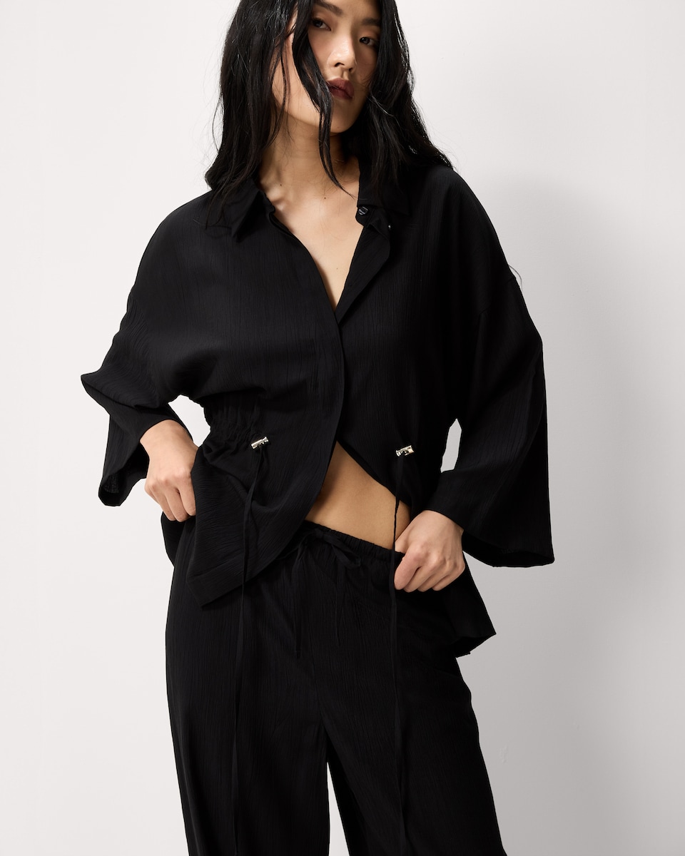 image 1 of F&F Textured Wide Leg Trousers in Black