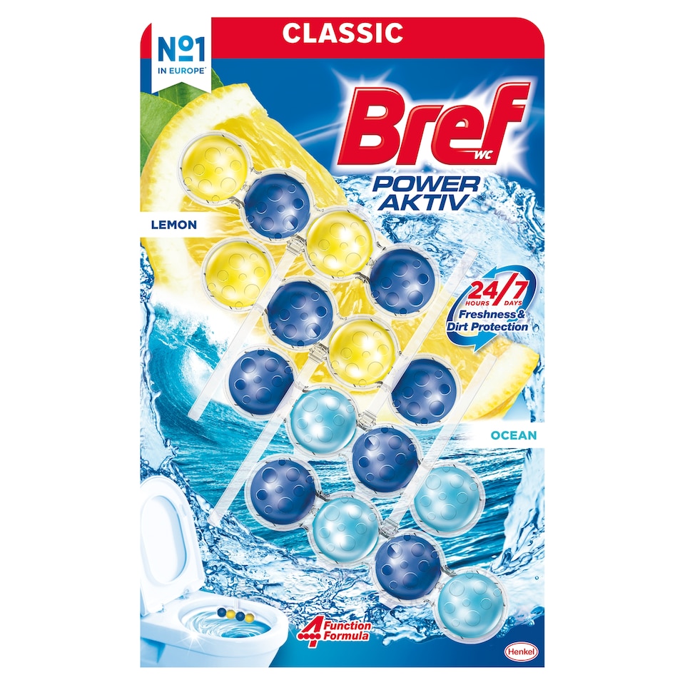 Bref Power Aktiv Lemon Ocean Solid Toilet Block 4 x 50g