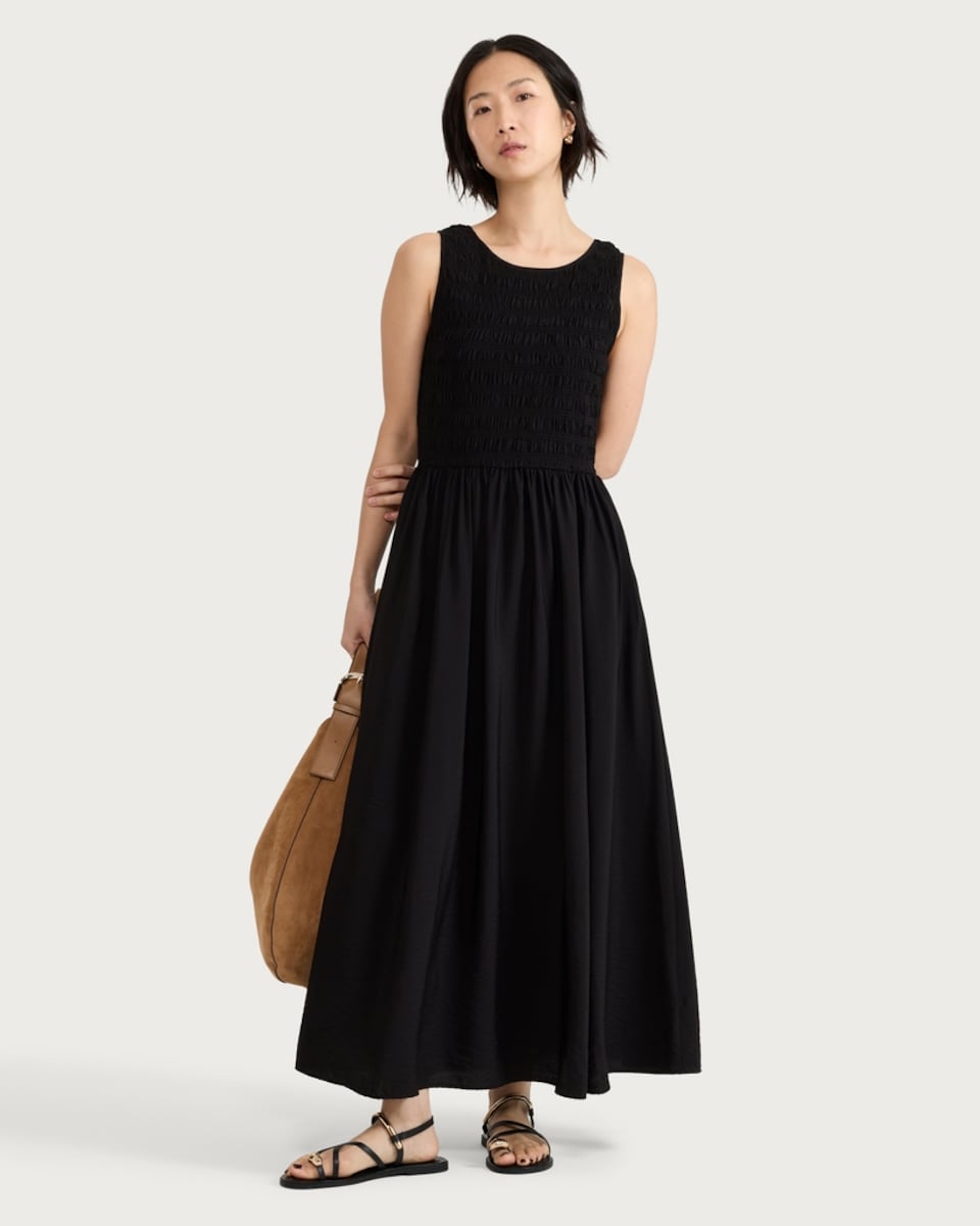 image 1 of F&F Shirred Sleeveless Midi Dress in Black