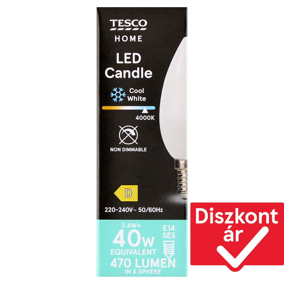 Tesco Home E14 SES 470 lm 40 W 4000K LED gyertya  1. kép