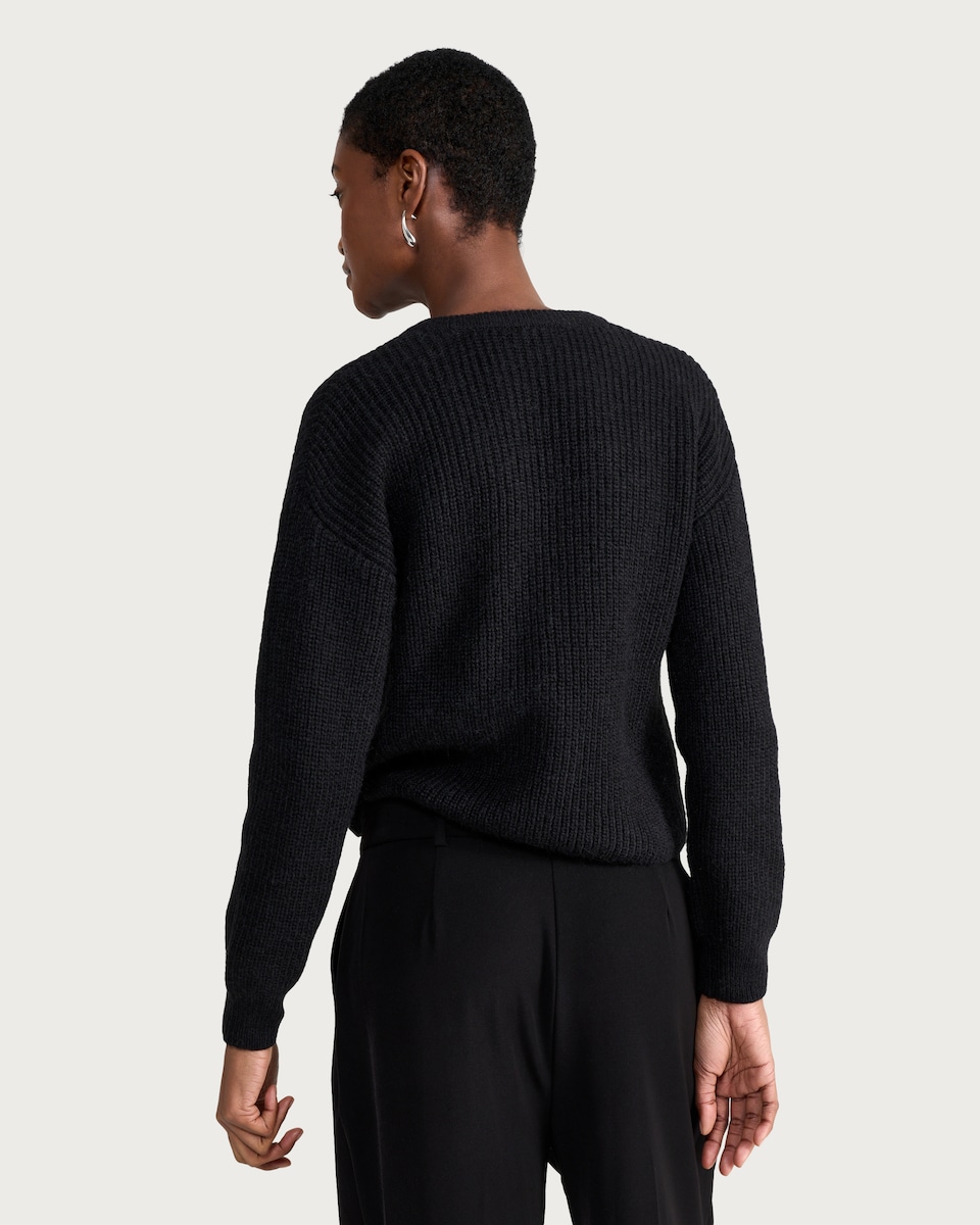 image 1 of F&F Ribbed Beaded V Neck Jumper in Black