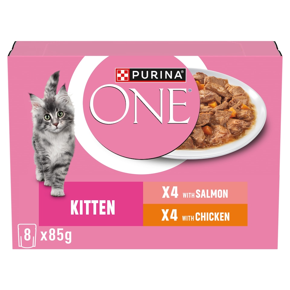 image 1 of PURINA ONE Kitten Mini Fillets Salmon and Chicken Wet Cat Food 8x85g