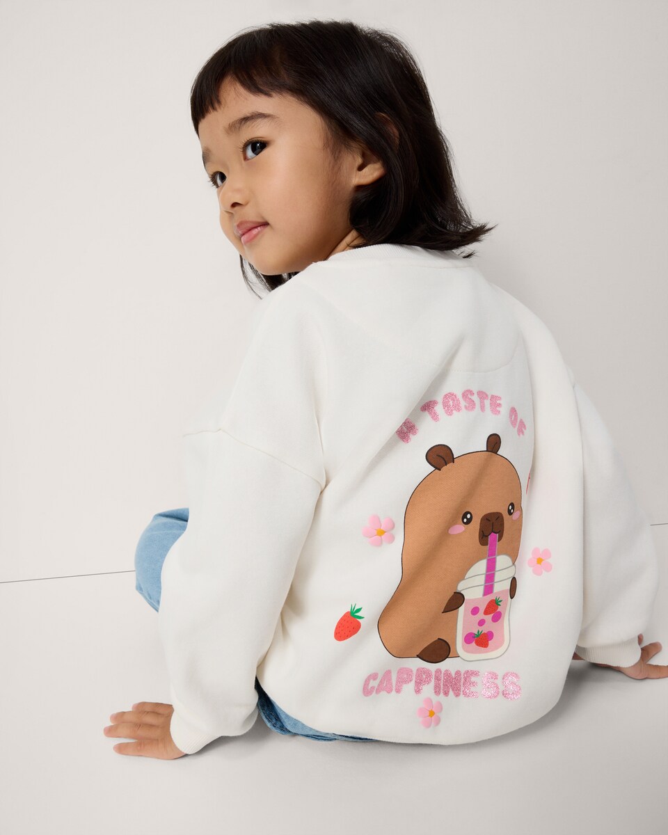 image 1 of Capyfun Cotton Rich Capybara Sweatshirt in Cream