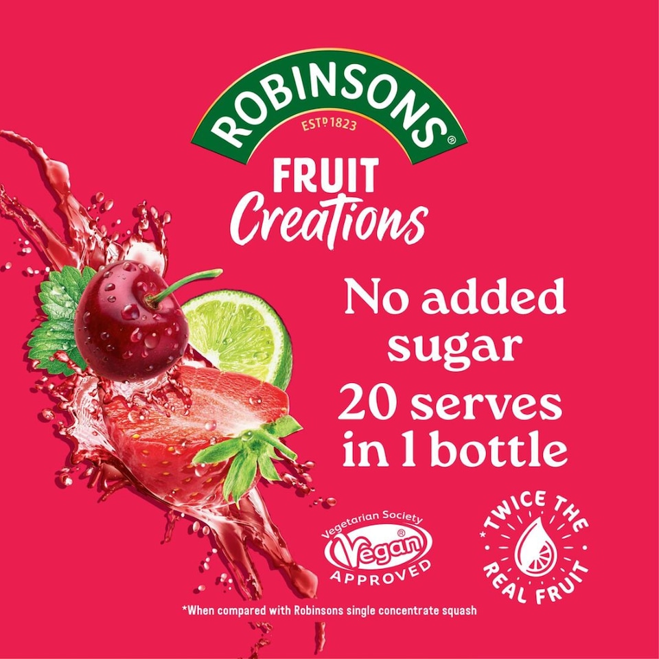 image 1 of Robinsons Fruit Creations Summery Strawberry, Cherry & Lime No Added Sugar Squash 1L