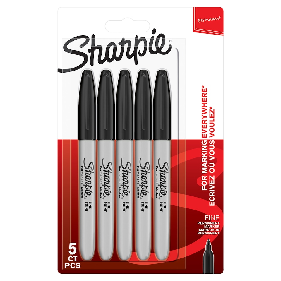 image 1 of Sharpie Stationery Permanent Markers, Fine Point Pens, Black, 5 Count