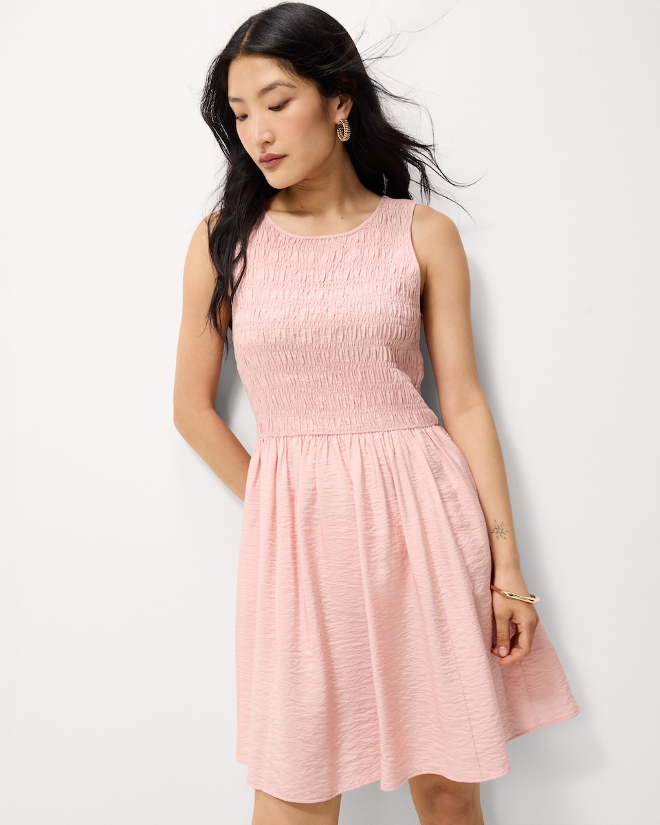 image 1 of F&F Shirred Sleeveless Mini Dress in Pink