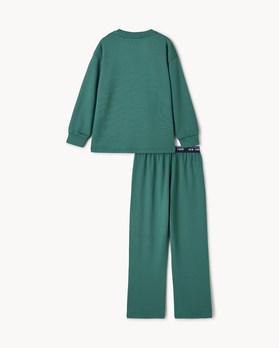 image 1 of F&F Boys Sweatshirt and Bottoms Pyjama Set in Green