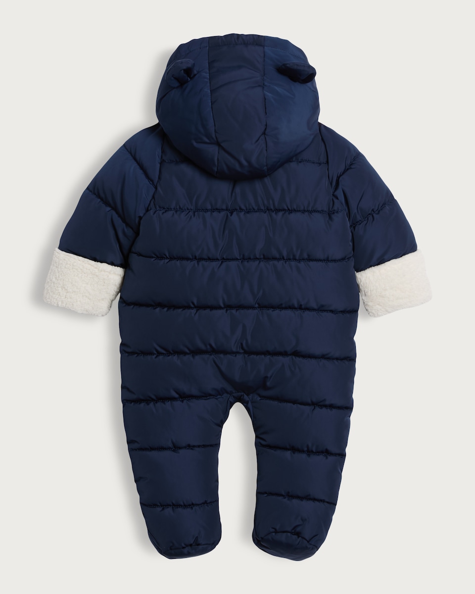 image 1 of F&F Baby Padded Bear Shower Resistant Pramsuit in Navy