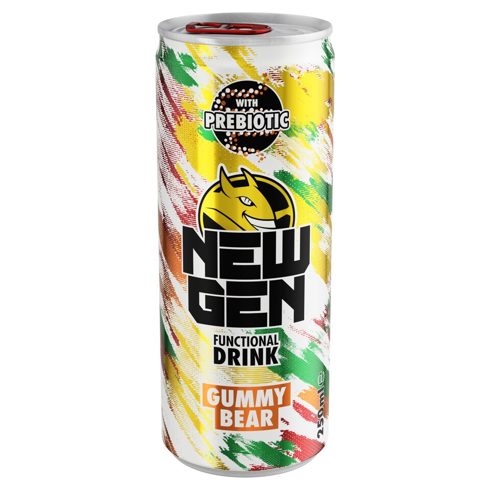 New Gen Gummy Bear vegyesgyümölcs- és tuttifruttiízű, koffeintartalmú, szénsavas ital 250 ml  1. kép