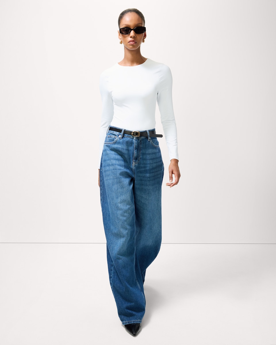 image 1 of F&F Polyamide Crew Neck Long Sleeved Bodysuit in White