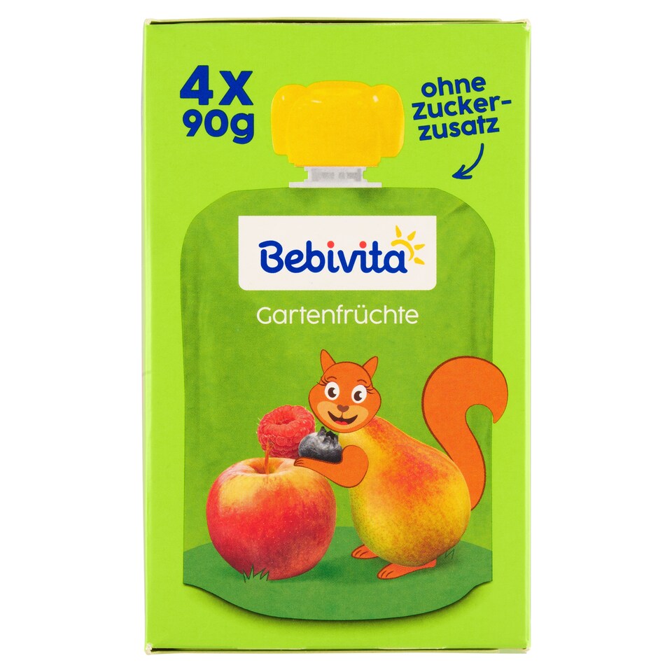 Obrázek 1 pro produkt Bebivita Jablko, hruška, borůvka, malina 4 x 90g (360g)