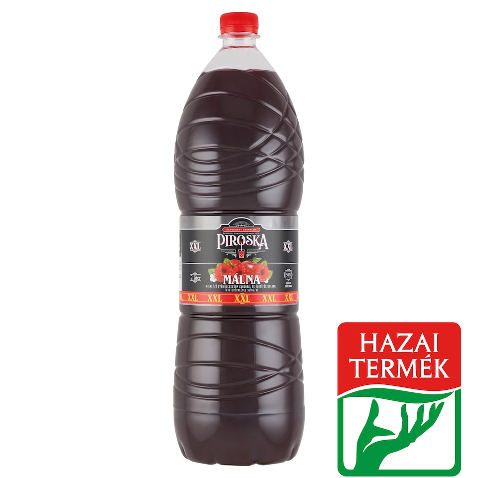Piroska XXL málna ízű gyümölcsszörp feketerépalével színezve cukorral és édesítőszerekkel 2 l