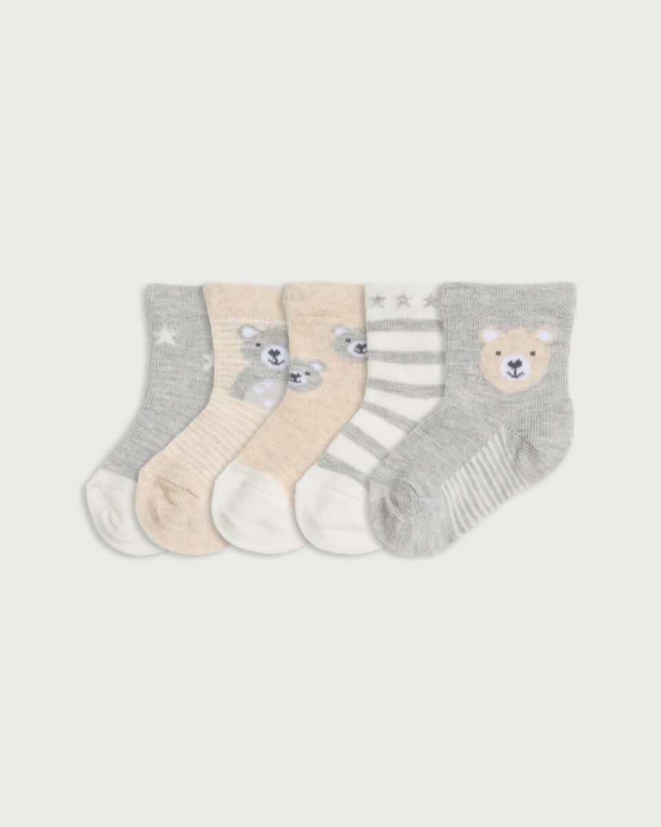 F&F Baby 5-Pack Cotton Rich Bear Striped Socks in Multi