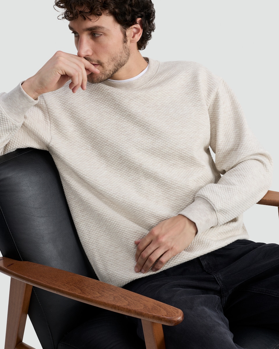 image 1 of F&F Quilted Textured Crew Sweatshirt in Cream