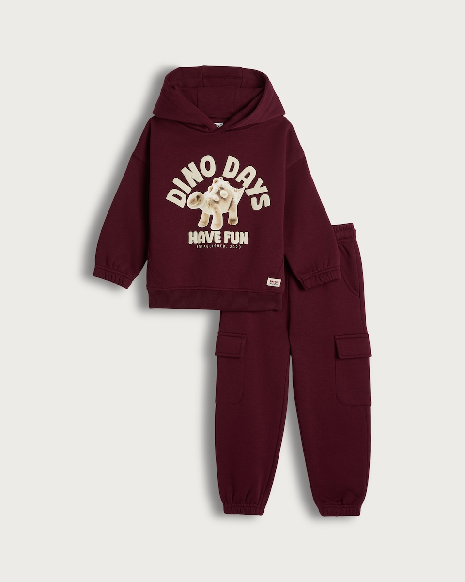 F&F Boys Cotton Rich Dino Days Hoodie and Joggers Set in Purple