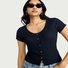 F&F Textured Button Front Top in Coral