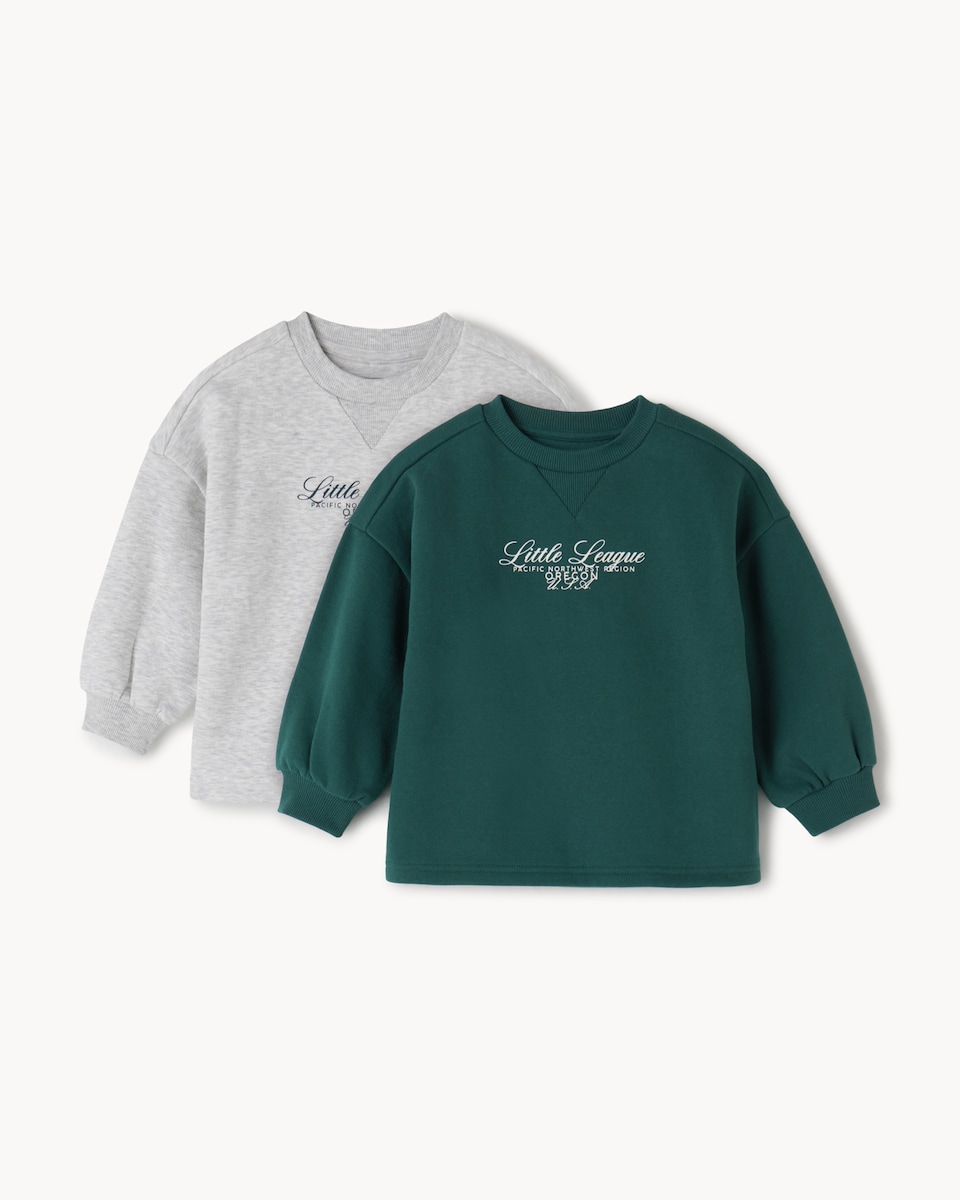 image 1 of F&F Boys 2-Pack Cotton Rich Slogan Sweatshirts in Green