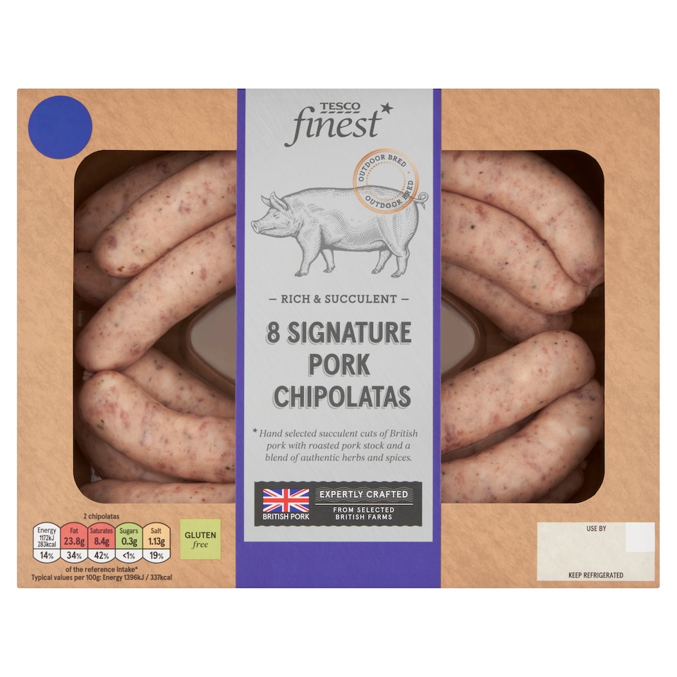 Tesco Finest Signature 8 Pork Chipolatas 440g