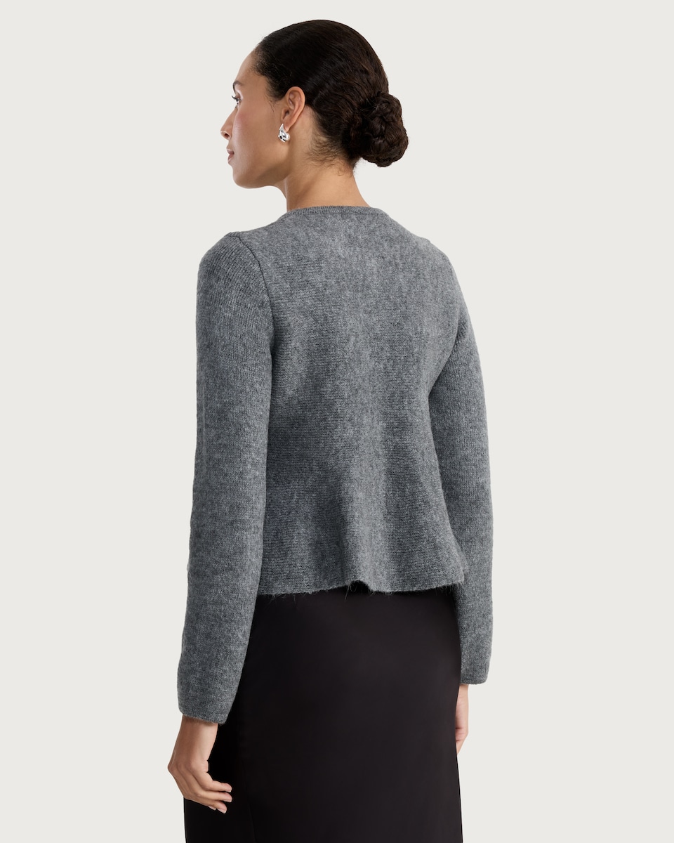 image 1 of F&F Embellished Button Peplum Knit Cardigan in Grey